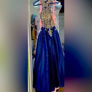 Gorgeous Navy, Gold, Embellished, sleeveless, formal, long dress